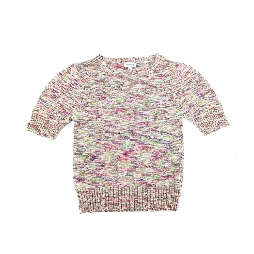 EVEREVE Confetti Space Dye Short Sleeve Sweater Tee Pastel Knit Pullover L